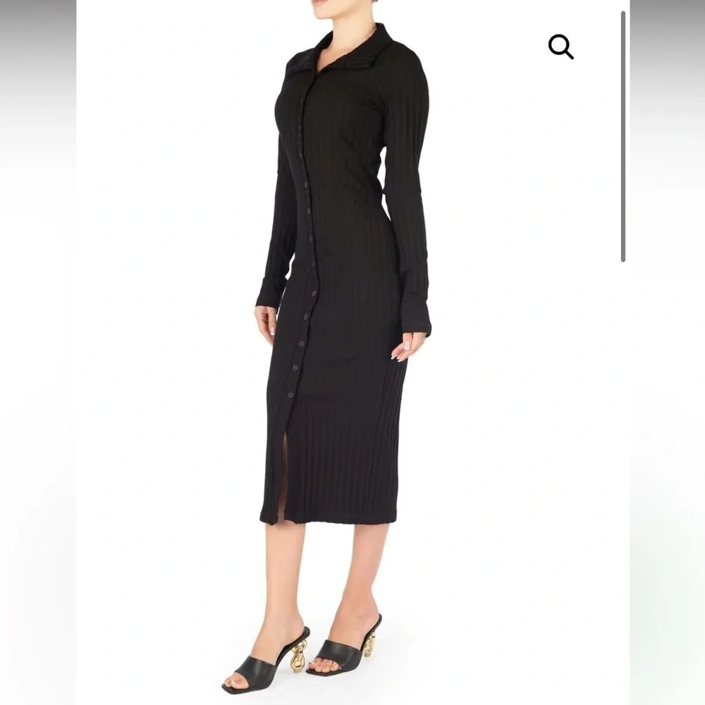 (HEAVY) Good American,Black,Wide-Ribbed Button-Down Midi Dress,NBW, Size 7/US 4X
